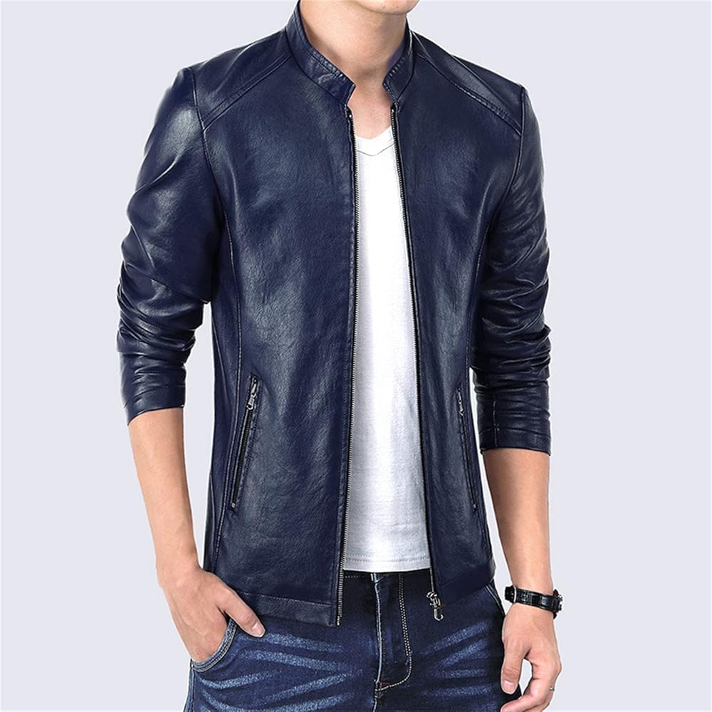 Amazon.com: DGHM-JLMY Men's Zip Pu Leather Jacket Sports